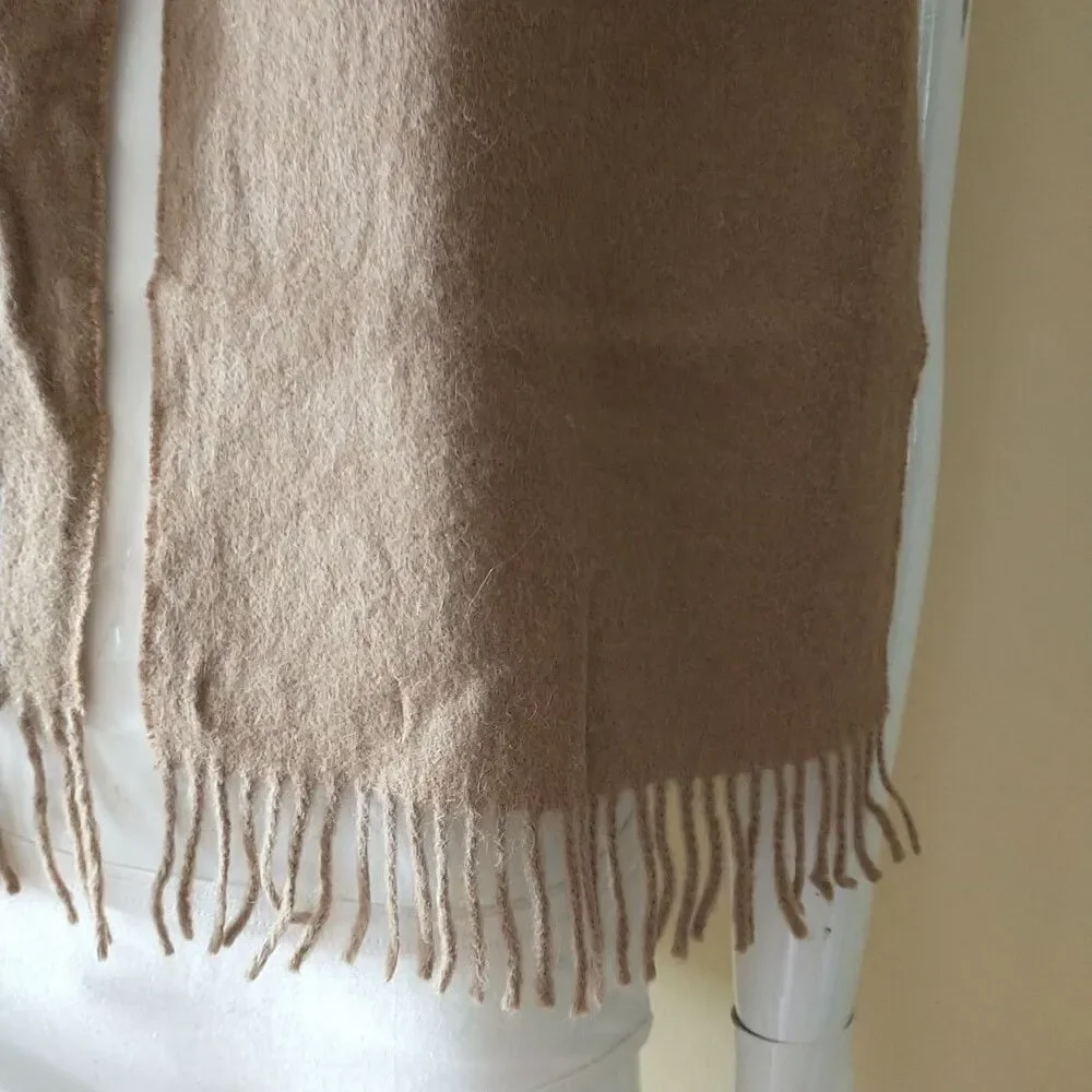 Vtg Scarf Unisex Brown 100% Camel Hair Fringes Luxury Rectangle 10x48